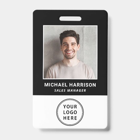 Logo QR Code Black Employee Photo ID Badge (Voorzijde)