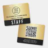 Logo QR Code Black Gold Event Access Pass Badge (Voor- en achterkant)