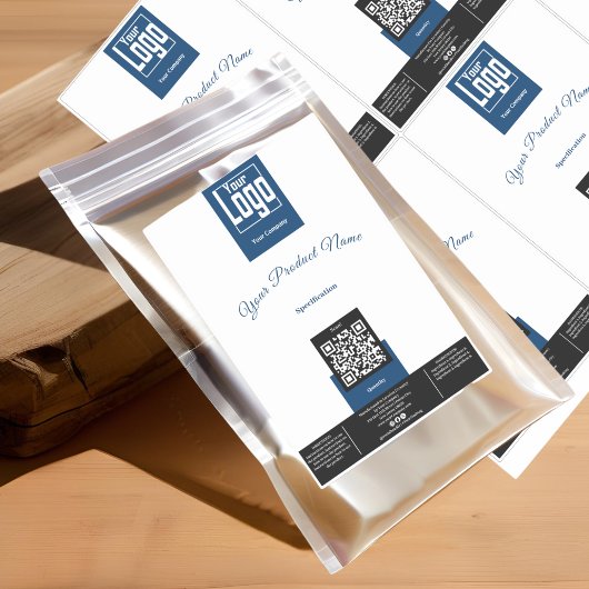 Logo QR Code Blauw Zwart Wit Groot Product Label