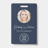 Logo QR-code blauwe werknemersfoto ID-badge Badge (Voorzijde)