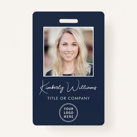 Logo QR Code Blue Employee Photo ID Badge (Voorkant)