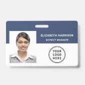 Logo QR Code Blue Photo Employee-ID Badge (Voorzijde)