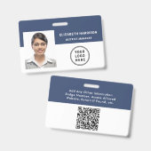 Logo QR Code Blue Photo Employee-ID Badge (Voor- en achterkant)