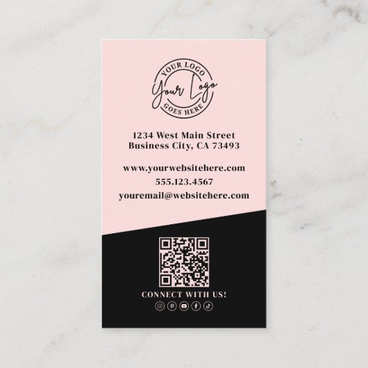 Logo QR Code Blush Pink Visitekaartje (Achterkant)