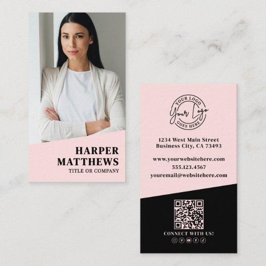 Logo QR Code Blush Pink Visitekaartje (Voorkant / Achterkant)