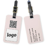 Logo QR Code Blush Roze Zakelijke Promotie Bagagelabel<br><div class="desc">Eenvoudig logo en QR Code ontwerp voor uw bedrijf. Vervang de logo, QR code bestemming URL en naam en adresgegevens door uw eigen - of laat de achterkant leeg. Wijzig de achtergrondkleur in het ontwerpgereedschap om aan te passen. Ideaal voor als promotieartikel om aan klanten, klanten en medewerkers te geven,...</div>