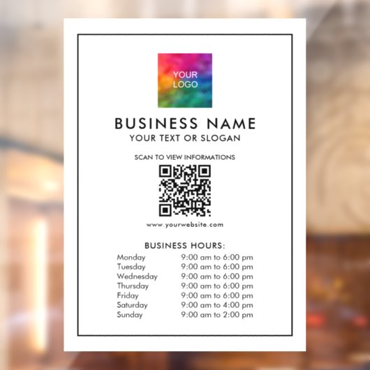 Logo QR Code Business Hours Simple And Minimalist Raamsticker (Vel 2)
