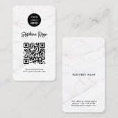 Logo &QR-code | Elegant wit rose goud marmer Visitekaartje (Voorkant / Achterkant)