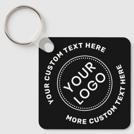 Logo, QR-code en aangepaste tekst dubbelzijdig zwa Sleutelhanger (Voorkant)