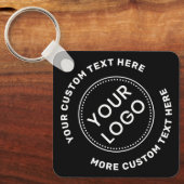 Logo, QR-code en aangepaste tekst dubbelzijdig zwa Sleutelhanger (Voorkant)