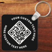 Logo, QR-code en aangepaste tekst dubbelzijdig zwa Sleutelhanger (Achterkant)