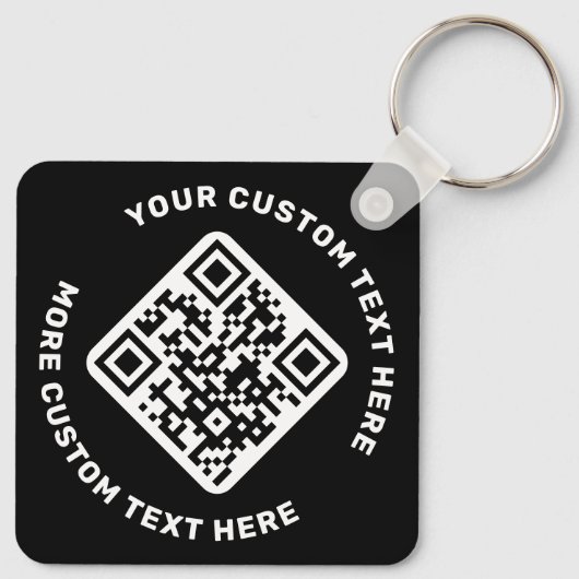 Logo, QR-code en aangepaste tekst dubbelzijdig zwa Sleutelhanger (Achterkant)