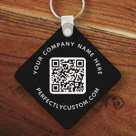 Logo, QR-code en aangepaste tekst dubbelzijdig zwa Sleutelhanger
