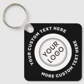 Logo, QR-code en aangepaste tekst dubbelzijdig zwa Sleutelhanger (Voorkant)
