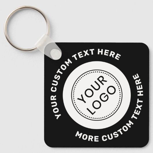 Logo, QR-code en aangepaste tekst dubbelzijdig zwa Sleutelhanger (Voorkant)