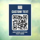 Logo, QR-code en aangepaste tekst wit en donkerbla Raamsticker (Vel 3)