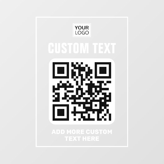 Logo, QR-code en aangepaste tekst wit en doorzicht Raamsticker (Vel)