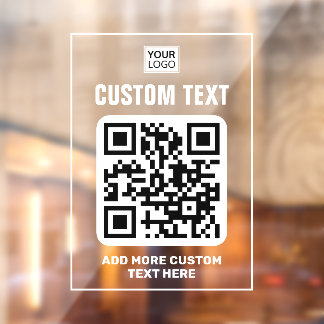 Logo, QR-code en aangepaste tekst wit en doorzicht Raamsticker