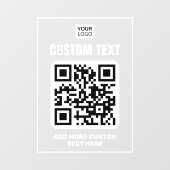 Logo, QR-code en aangepaste tekst wit en helder Raamsticker (Vel)
