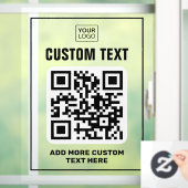 Logo, QR-code en aangepaste tekst zwart en doorzic Raamsticker (Huis)