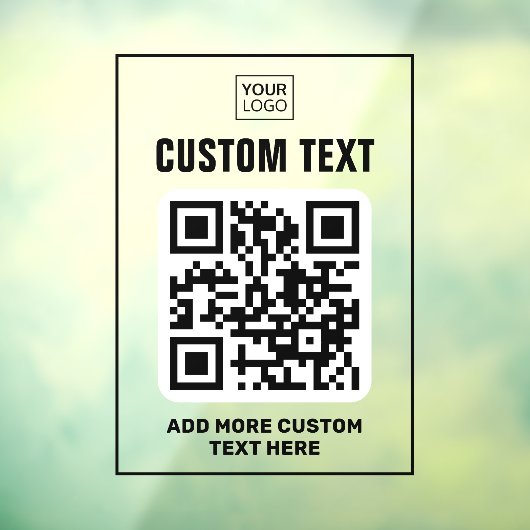 Logo, QR-code en aangepaste tekst zwart en doorzic Raamsticker (Vel 3)
