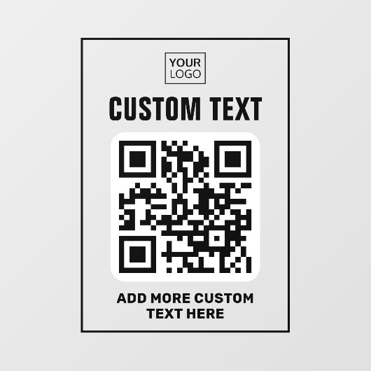 Logo, QR-code en aangepaste tekst zwart en helder Raamsticker (Vel)