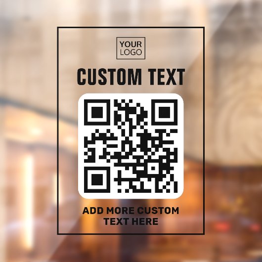 Logo, QR-code en aangepaste tekst zwart en helder Raamsticker (Vel 2)
