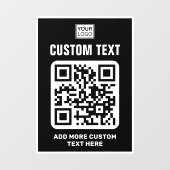 Logo, QR-code en aangepaste tekst zwart-wit Raamsticker (Vel)