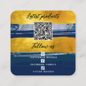 Logo, QR-code en sociale media goud en marineblauw Vierkante Visitekaartje (Achterkant)