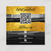 Logo, QR-code en sociale media goud zwart koolstof Vierkante Visitekaartje (Achterkant)