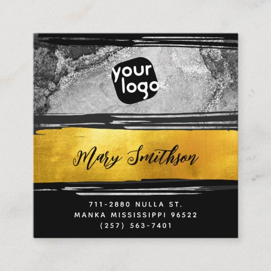 Logo, QR-code en sociale media goud zwart koolstof Vierkante Visitekaartje (Voorkant)