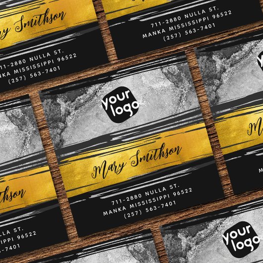 Logo, QR-code en sociale media goud zwart koolstof Vierkante Visitekaartje