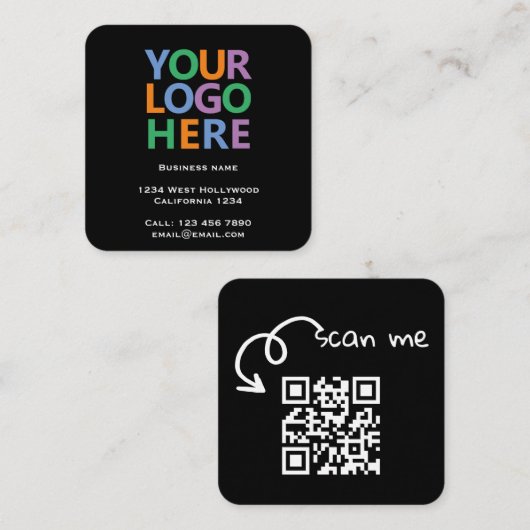 Logo QR-code en tekst aangepaste gepersonaliseerde Vierkante Visitekaartje (Voorkant / Achterkant)