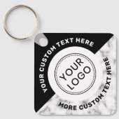 Logo QR-code en tekst witte marmer zwart Sleutelhanger (Voorkant)