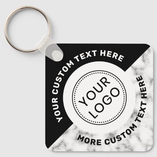 Logo QR-code en tekst witte marmer zwart Sleutelhanger (Voorkant)