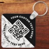Logo QR-code en tekst witte marmer zwart Sleutelhanger (Achterkant)
