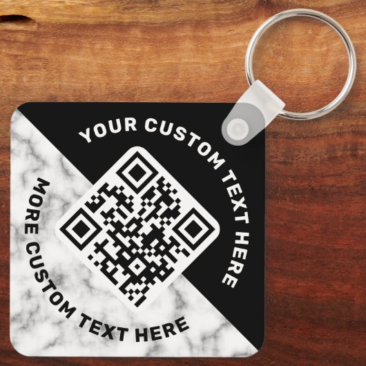 Logo QR-code en tekst witte marmer zwart Sleutelhanger (Achterkant)