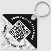 Logo QR-code en tekst witte marmer zwart Sleutelhanger (Achterkant)