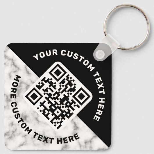 Logo QR-code en tekst witte marmer zwart Sleutelhanger (Achterkant)