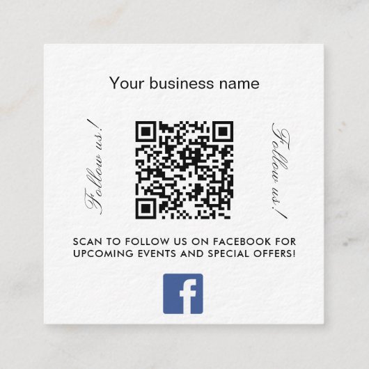 Logo QR code Facebook volg ons white premium Vierkante Visitekaartje (Achterkant)