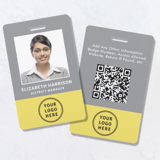 Logo QR-code grijs geel personeels ID-kaart Badge