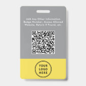 Logo QR-code grijs geel personeels ID-kaart Badge (Achterkant)