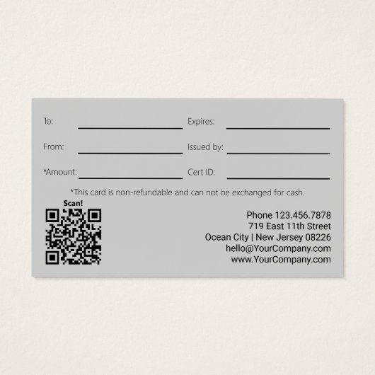 Logo QR Code Grijs Zwart Sinaasappel Cadeaubon Visitekaartje (Achterkant)