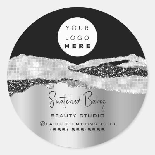 Logo QR-code Hairdresser Makeup Gray Silver Shop Ronde Sticker (Voorkant)