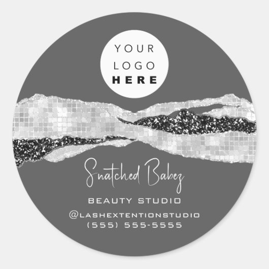 Logo QR-code Hairdresser Makeup Gray Silver SPA Ronde Sticker (Voorkant)