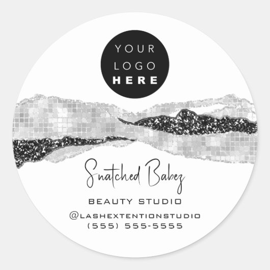 Logo QR-code Hairdresser Makeup Grey Silver White Ronde Sticker (Voorkant)