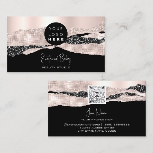 Logo QR-code Hairdresser Makeup Stroke Roos Glam Visitekaartje (Voorkant / Achterkant)