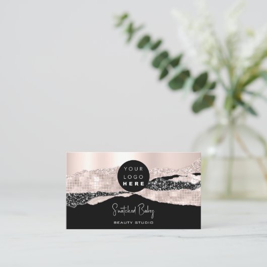 Logo QR-code Hairdresser Makeup Stroke Roos Glam Visitekaartje (Staand voorkant)