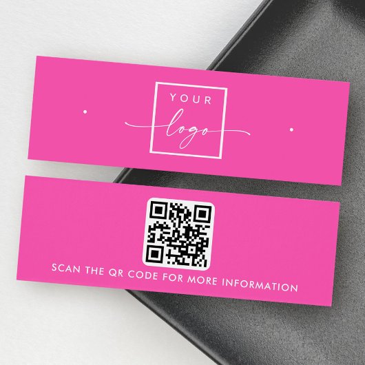 Logo QR-code hete roze stud oorbel display kaart