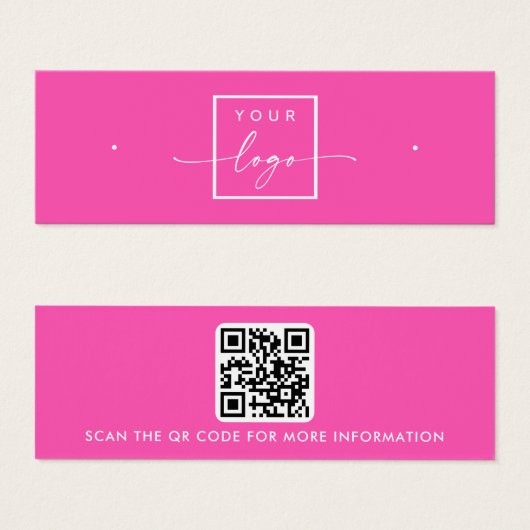 Logo QR-code hete roze stud oorbel display kaart (Voorkant /achterkant)